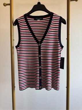 Tommy Hilfiger Navy, Red & White Striped Ribbed Button Tank